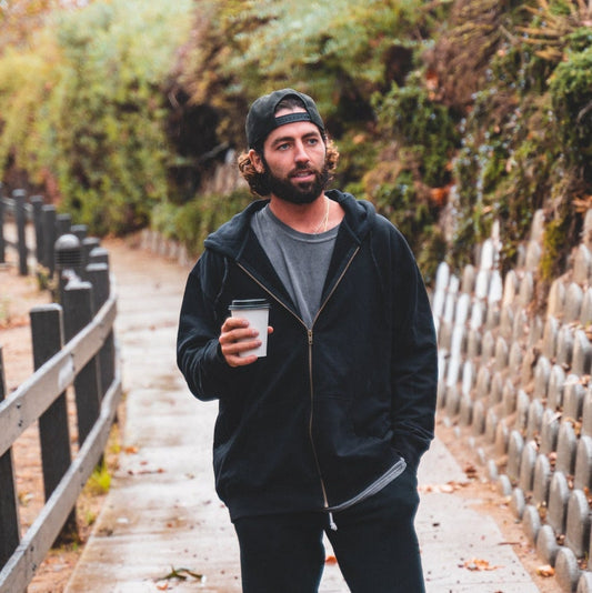 Organic Black Zip Up Hoodie | Men's Hooded Sweatshirt | Essentials Hoodie