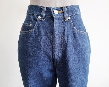 Vintage Blue Tapered Jeans Womens High Waisted Slim Fit Pants XS 25" Waist