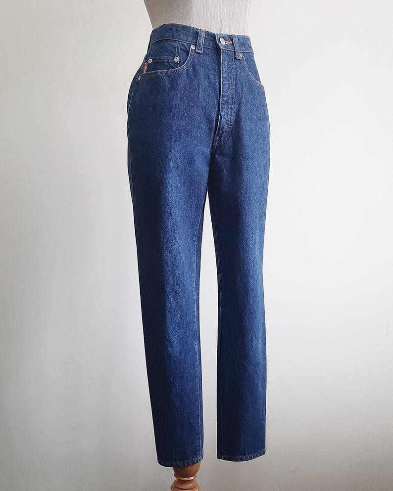 Vintage Blue Tapered Jeans Womens High Waisted Slim Fit Pants XS 25" Waist