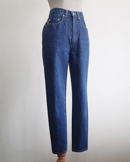 Vintage Blue Tapered Jeans Womens High Waisted Slim Fit Pants XS 25" Waist