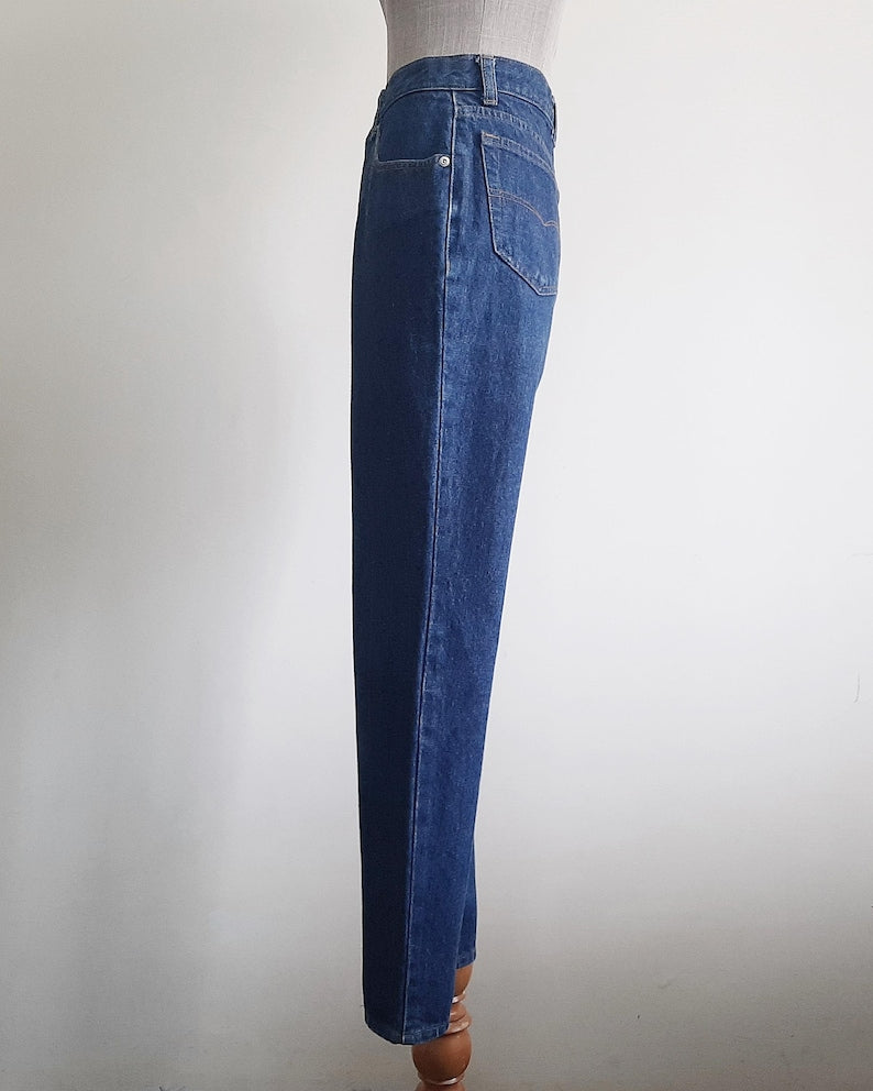 Vintage Blue Tapered Jeans Womens High Waisted Slim Fit Pants XS 25" Waist