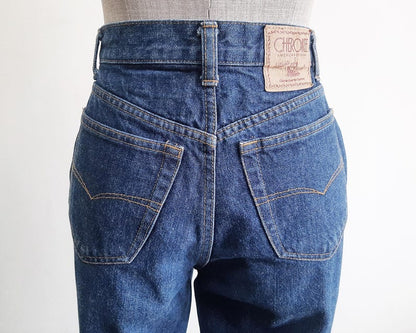 Vintage Blue Tapered Jeans Womens High Waisted Slim Fit Pants XS 25" Waist