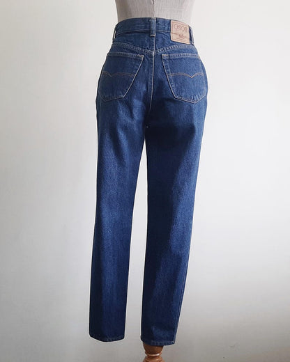 Vintage Blue Tapered Jeans Womens High Waisted Slim Fit Pants XS 25" Waist