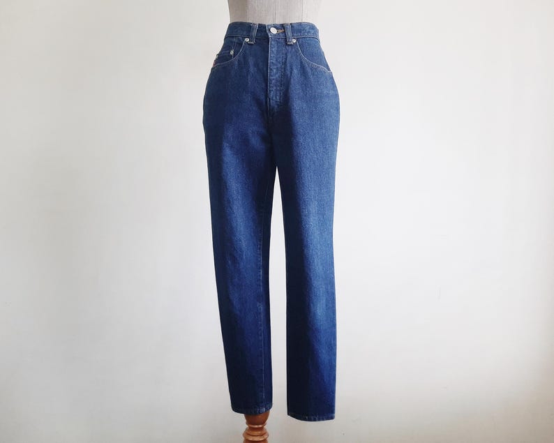 Vintage Blue Tapered Jeans Womens High Waisted Slim Fit Pants XS 25" Waist