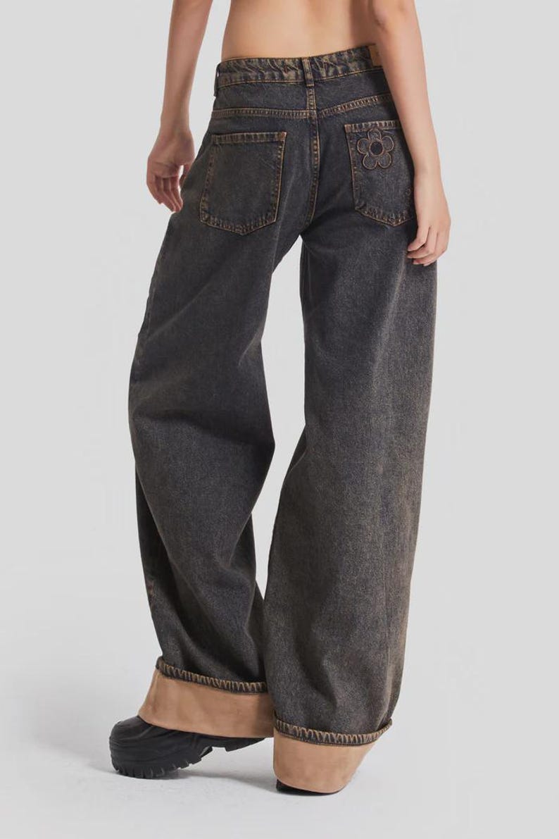 Embroidered Floral Wide Leg Jeans: High Waisted Boho Denim